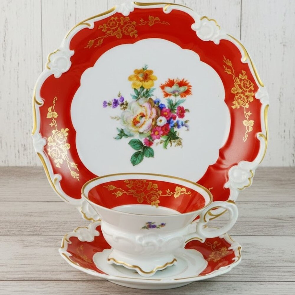 Weimar Llse Germany HighTea Cup, Saucer & Cake Plate Set